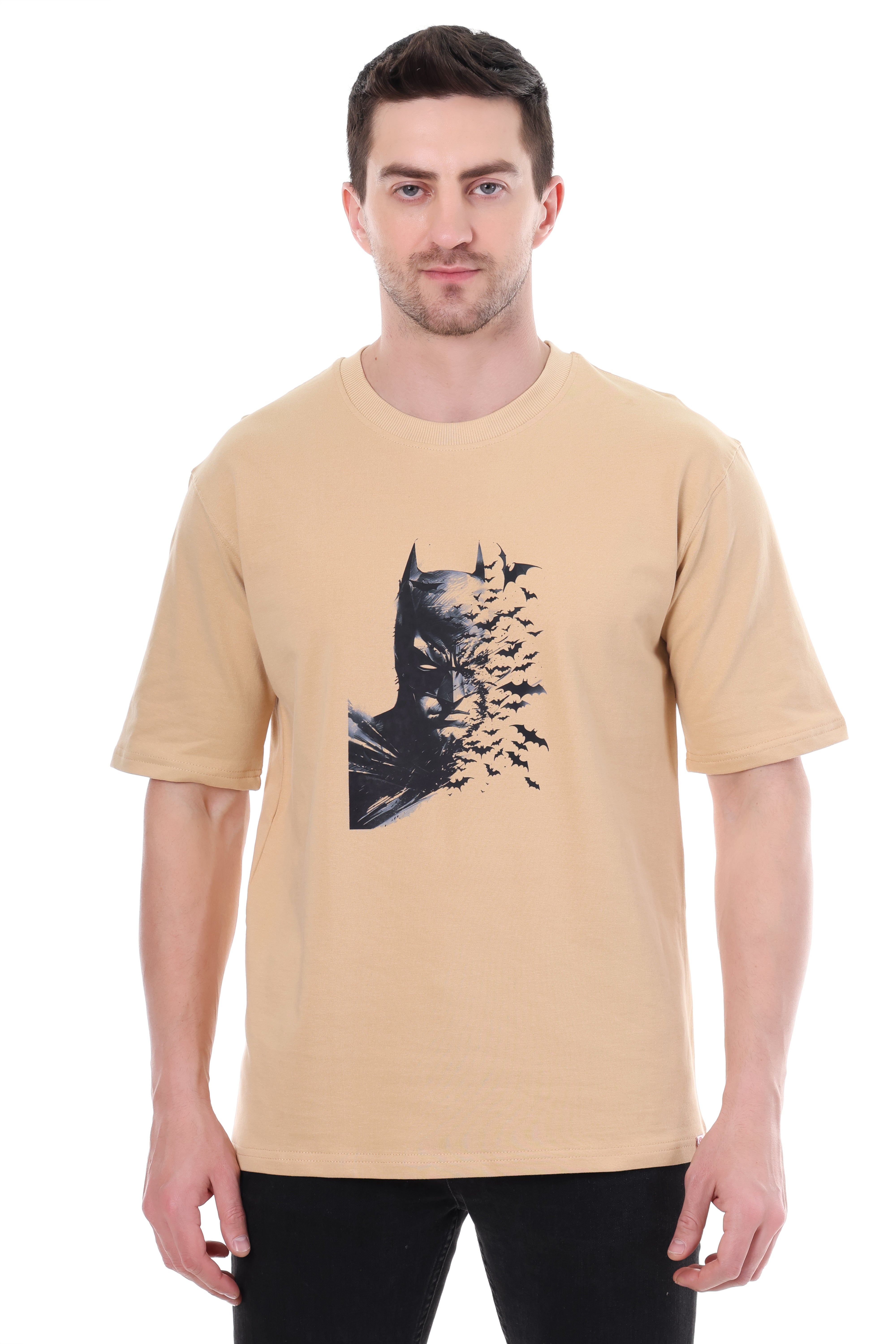 "Model wearing Batman oversized beach t-shirt – Tin Brother"